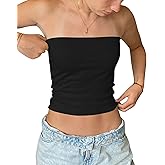 Cioatin Women Sexy Strapless Bandeau Tube Tops Sleeveless Tight Clean Fit Crop Tank Y2K Coquette Teens Layering Clothes