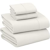 RUVANTI 100% Cotton Queen Sheets, Percale Queen Sheet Set, Ivory | 4 Piece Set, 16" Deep Pocket, Crisp &amp; Cooling, Soft &amp; Breathable, Fresh Feel, Durable Hotel-Style for Year-Round Comfort