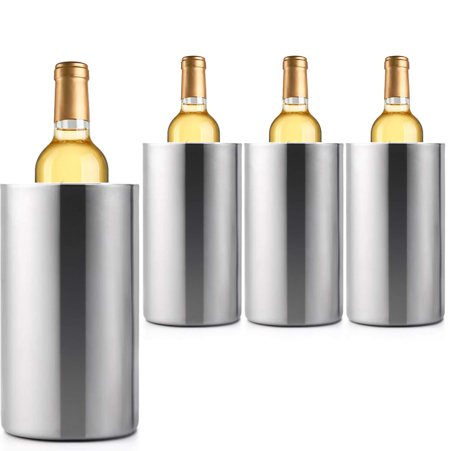 Photo 1 of Jolitac 4 Pack Wine Chiller Bucket, Stainless Steel Double Wall Wine Cooler Bucket, Keeps Cold for Hours Wine Bottle Cooler Chiller Insulated Champagne Beer Ice Bucket (4 PCS)