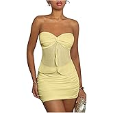 GORGLITTER Women's 2 Piece Skirt Sets Twist Front Bandeau Tube Top Bodycon Mini Skirt Summer Vacation Going Out Outfits