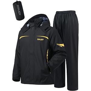 RINJOY Men's Rain Suit, Waterproof 2 Piece Rain Gear with Reflective Strips | Rain Jacket with Pants Set, Raincoat, Adjustabl