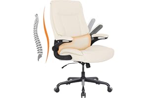 Youhauchair Big and Tall Office Chair, 500LBS Executive Desk Chair with Lumbar Support, PU Leather Ergonomic Computer Chair with Flip-up Armrests, High Back Work Chair, Beige