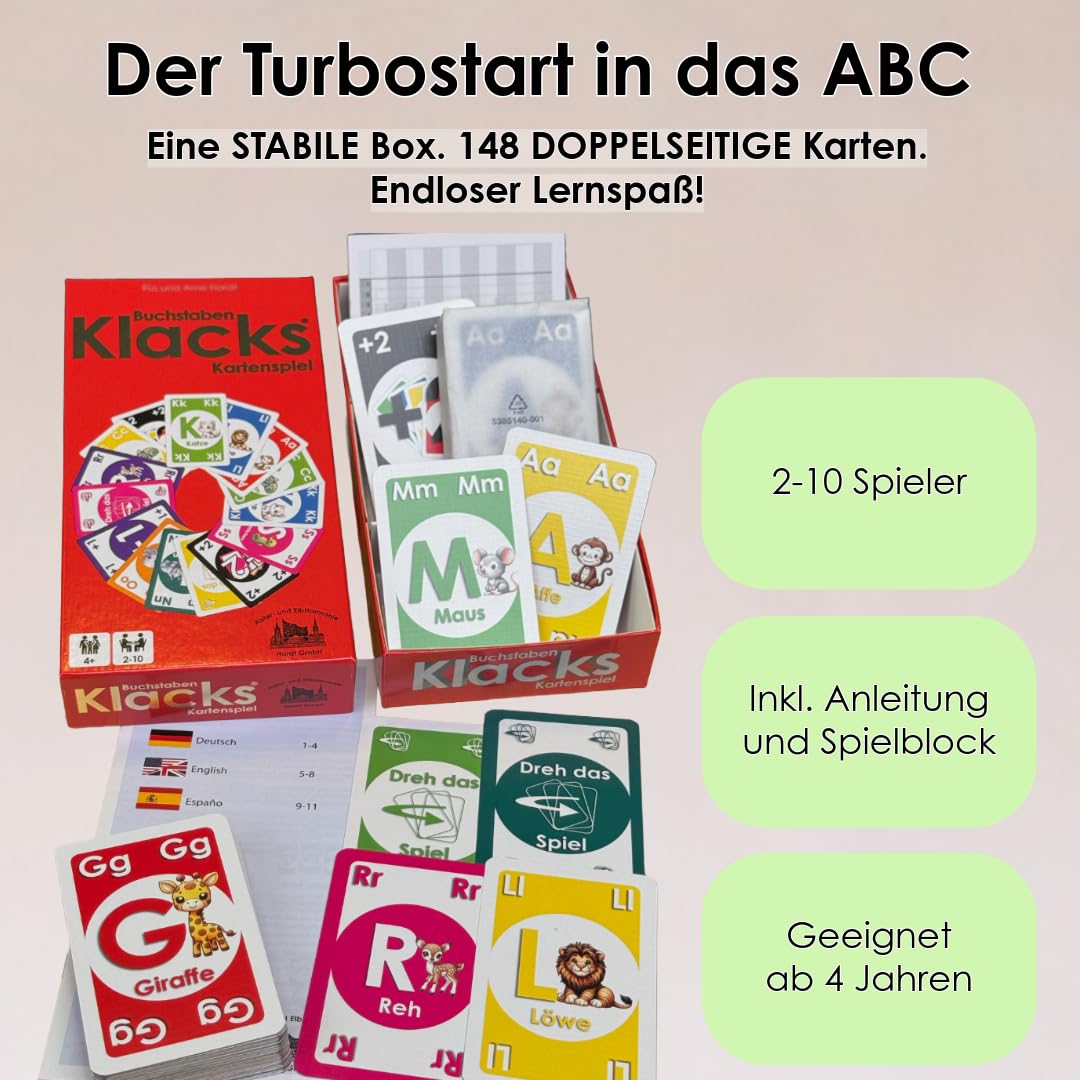 Buchstaben Klacks – Das ABC-Mau-Mau für Kinder | Lernspiel & Geschenk für Junge und Mädchen I Kartenspiel ab 4, 5, 6, 7, 8 Jahre | Einschulung | Geburtstagsgeschenk 2