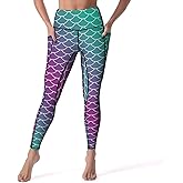 Mermaid Scales Womens High Waisted Yoga Pants with Pockets Stretch Soft Workout Leggings Athletic Pants