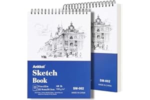 Ankkol 9x12 Sketchbook, Sketch Book Pack of 2, 200 Sheets (68 lb/100gsm), Spiral Bound Artist Sketch Pad, 100 Sheets Each, Sturdy Acid Free Drawing Paper, Ideal for Adults & Teens.