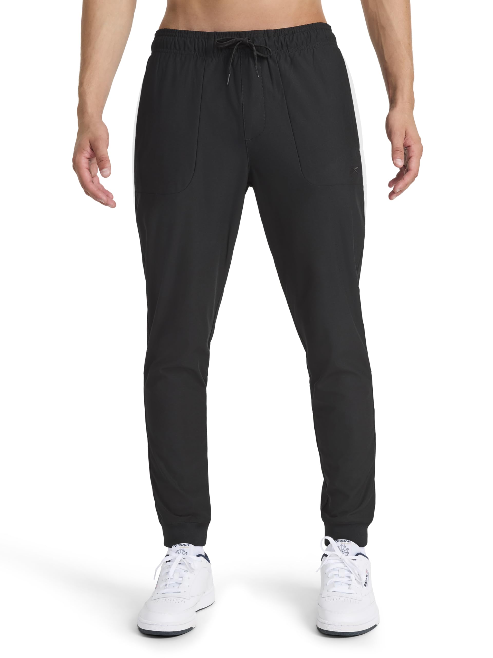 Reebok Men’s Striker Pant, Standard Fit, 30” Inseam, Lightweight Poly Fabric, Black, Large