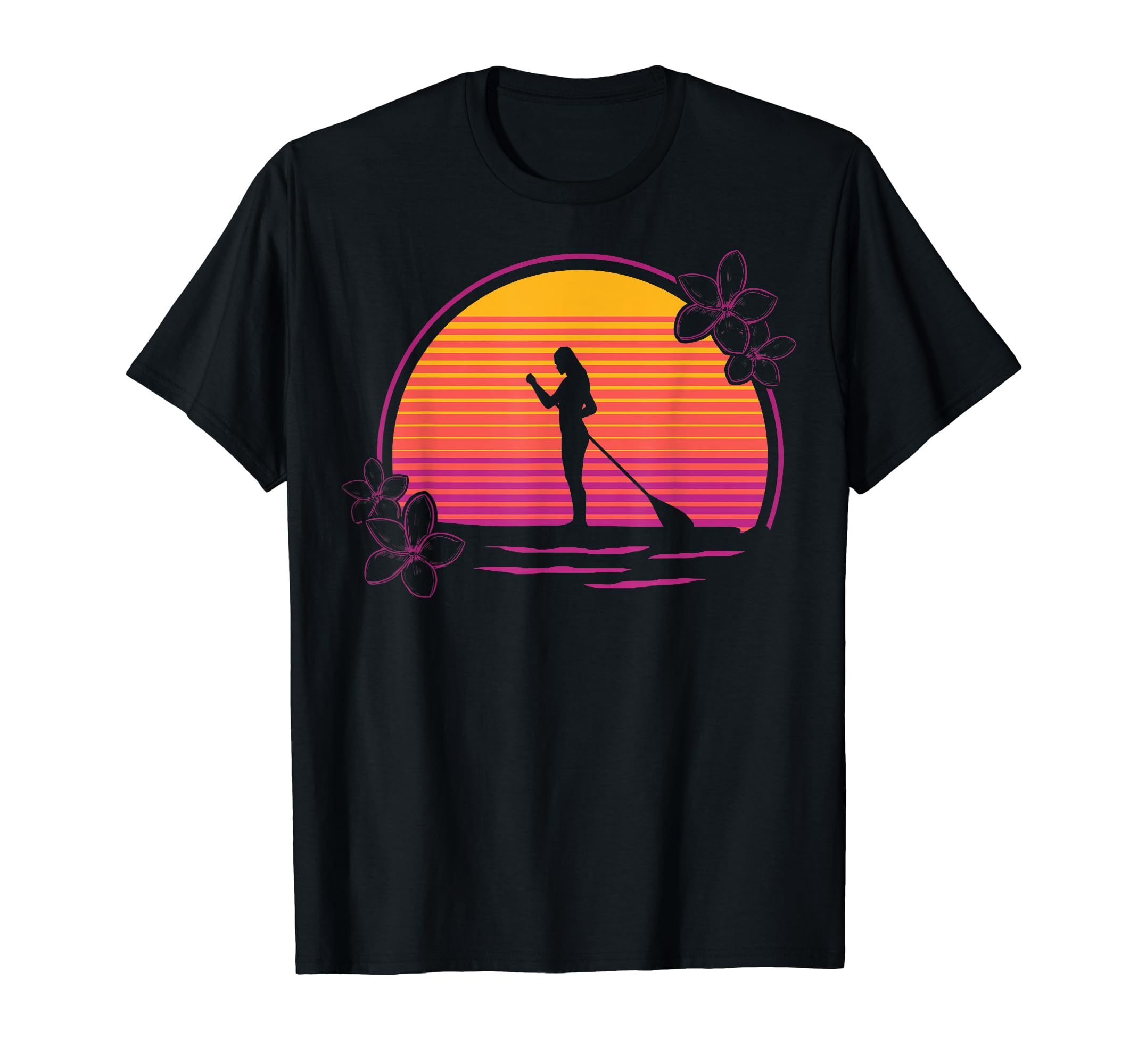 Retro Stand Up Paddling SUP Flowers Paddleboarder Sunset SUP T-Shirt