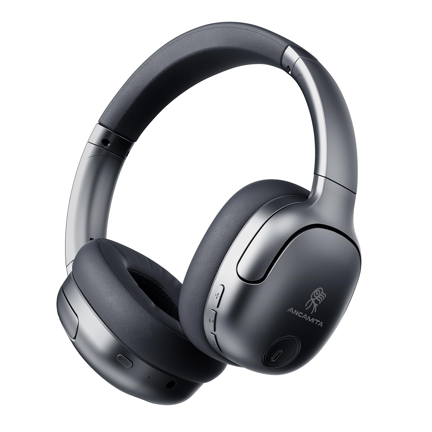 Photo 1 of ANCAMITA Wireless Hybrid Active Noise Cancelling Headphones, 50H Playtime Wireless Over Ear Headphones with Microphone, HiFi Deep Bass, Comfortable Foldable Earphones for Travel/Work (Gray)