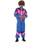 COREWO 80s Outfit Men Tracksuit Costumes Hip Hop Sports Suit Colorblock Jacket Outfits Carnival Set