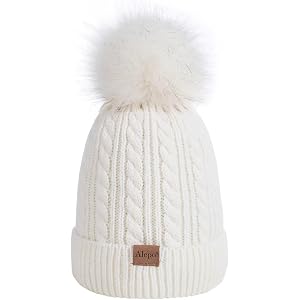 Alepo Kids Winter Beanie Hat, Children's Warm Fleece Lined Knit Thick Ski Cap with Pom Pom for Boys Girls
