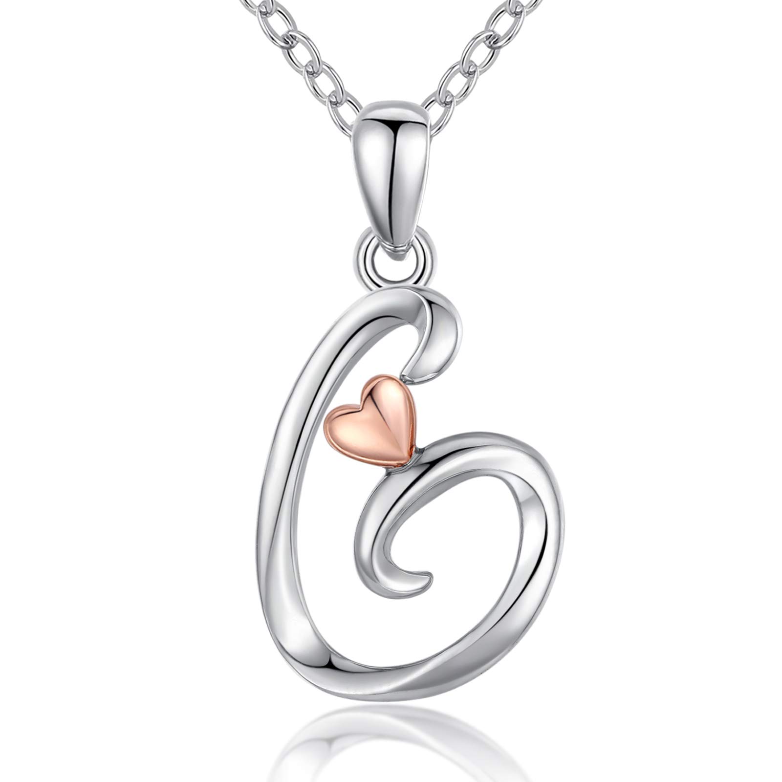 CELESTIA Sterling Silver Initial Necklace Solid Silver Letter Necklace Rose Gold Heart Initials Pendant Personalised Necklaces for Women, Christmas, Birthday Gifts for Her — image 1