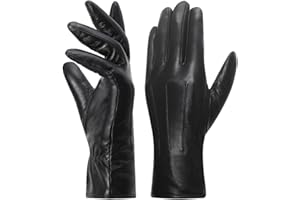 Harssidanzar Womens Leather Gloves Winter Warm Fleece Lining Touchscreen Vintage Finished GL018CA