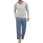Colormagic Mens Pajamas Set Long Sleeve V Neck Pjs Soft Comfy Sleepwear With Pocket