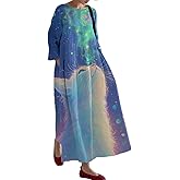 Cute Dresses for Women Cat Print Long Flowy Casual Dresses Tunic Smocked Waist Loose Shift Maxi Dress