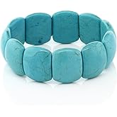 Gem Stone King 7.5 Inch Simulated Turquoise Howlite Beads Stretch Bangle Bracelet For Women 20MM
