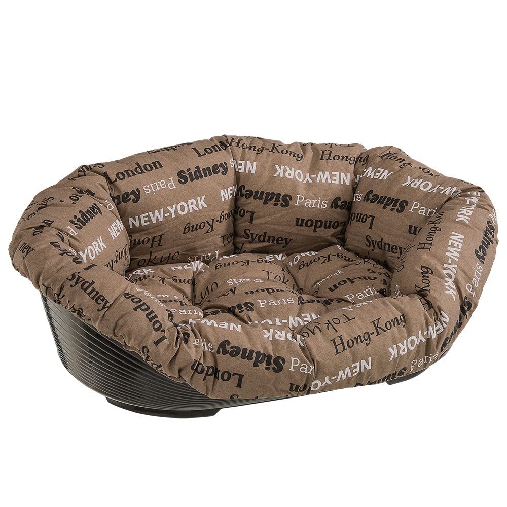 Ferplast Plastic Dog Bed, Cat Bed with Cushion SOFA' 6 in Washable Cotton, Dog Bed with Padded Cushion, Plastic Cat Dog Basket, Perforated Bottom and Chin-Rest, Anti-Slip, 96 x 71 x 32 cm, Beige