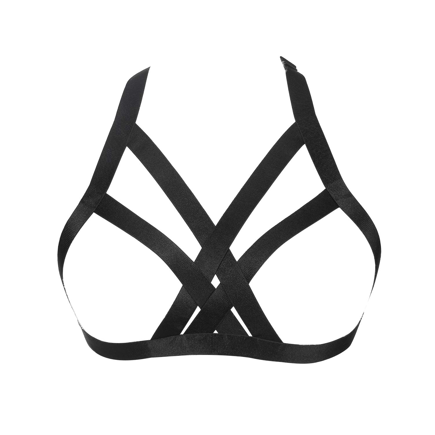 XISESEA Women Harness Cage Bra, Elastic Hollow Out Strappy Bra Lingerie, Goth Cupless Body Harness (Black One Size)