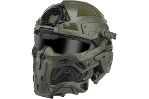 ZHONGREN Tactical Full Face Head Helmet with Build in-Headset & Anti-Fog Fan Airsoft Military Fast Helmet Googgle Mask Set Paintall Cosplay
