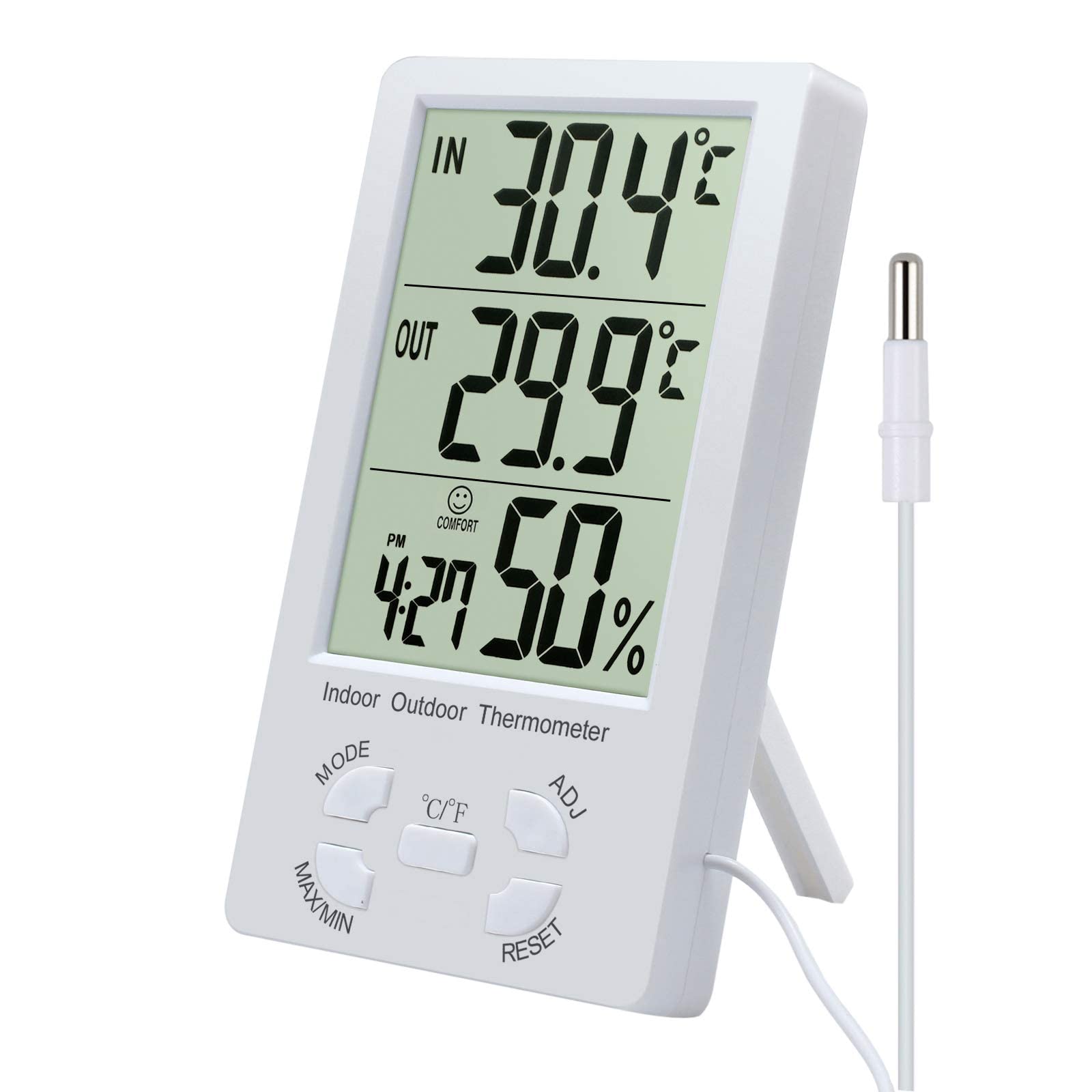 eSynic Hygrometer Thermometer Digital LCD Display Humidity Monitor Portable Indoor Outdoor Temperature Meter Measure Probe Sensor for Weather Stations Office Room Greenhouse Hospital Laboratory etc.