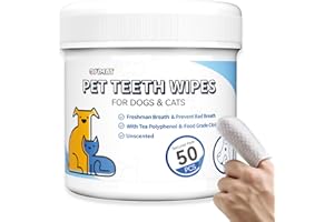 Opdent No-Rinse Dog Teeth Cleaning Wipes - Cat & Dog Fresh Breath Pet Dental Finger Wipes, Dog Toothbrush Dental Wipes to Easy Remove Plaque & Tartar, Gently Cleans Discharge (50 Count, Unscented)