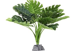 CRITTZOO Reptile Fake Plants for Terrarium Decor, Snake Tank Accessories for Leopard Gecko Ball Python Bearded Dragon Crested Gecko Tortoise Frog Lizard Spider - Fake Monstera Plant