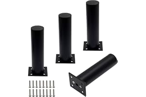 Kyuionty 4 Pack Adjustable Furniture Legs Round 1.5" Dia Thickened Aluminum Alloy Sofa Shelves Table Kitchen Adjustable Feet 6" Height (Black)