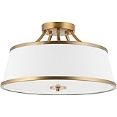 Kira Home Zoey 18" Modern 3-Light Semi-Flush Mount Ceiling Light Fixture + White Fabric Shade, Warm Brass Finish