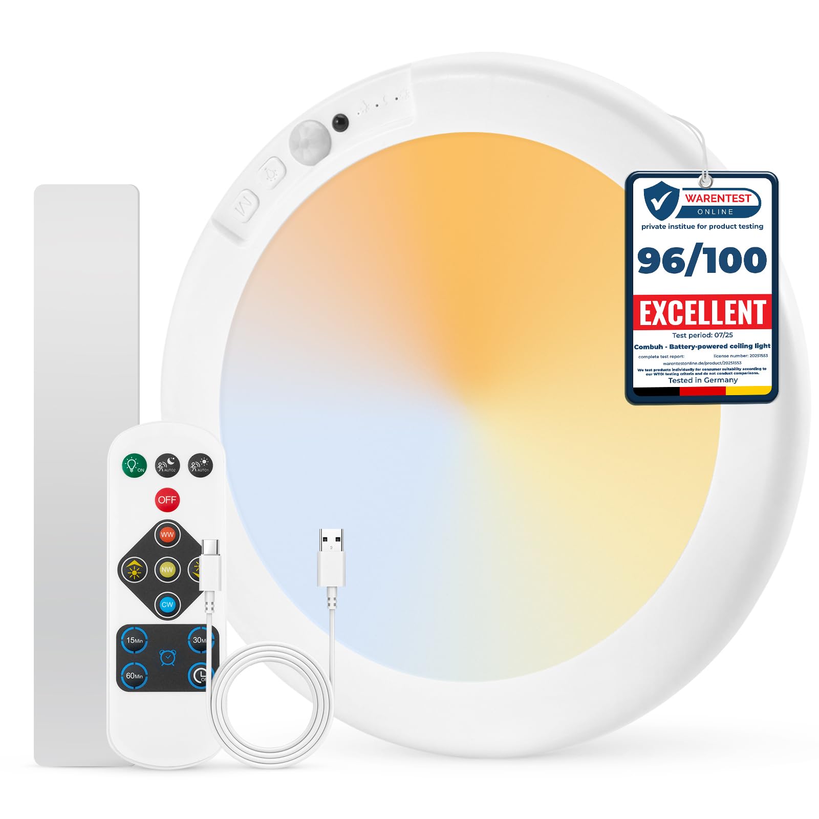 Photo 1 of (missing pieces) Combuh Battery Operated Shower Light Waterproof Inside, Rechargeable Motion Sensor Ceiling Lights Battery Powered