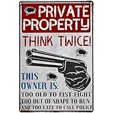 "PRIVATE PROPERTY THINK TWICE!" Vintage Metal Aluminum Sign, Vintage Plaque Decor, Hanging Plaque, Wall/Room/Home/Restaurant/Bar/Cafe/Door/Courtyard/Garage Decor