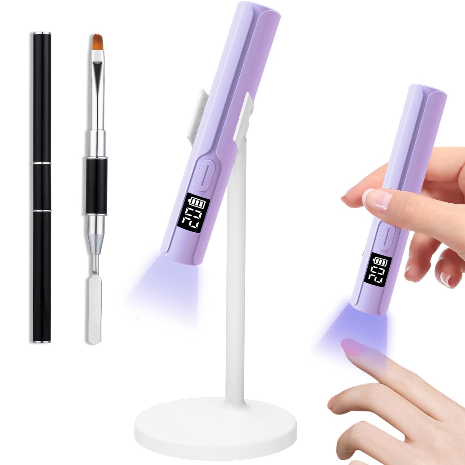 Asimebesty UV Light for Gel Nails, Mini Handheld UV LED Nail Lamp, Portable Nail Dryer for Fast Curing, Nail Light with 2 Timers, LED Display, Dual-Ended Nail Brush, Perfect for Home Nail DIY Violet