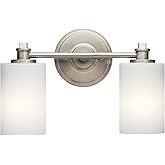 Kichler Joelson 14" 2 Light Vanity Light with Satin Etched Cased Opal and Clear Glass Accent Glass in Brushed Nickel