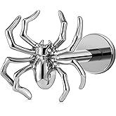 FINE4U 1PC Halloween Spider Piercing Jewelry for Conch Helix Flat Labret 16G 6mm 8mm - ASTM F136 Titanium Cartilage Earring Flatback Stud