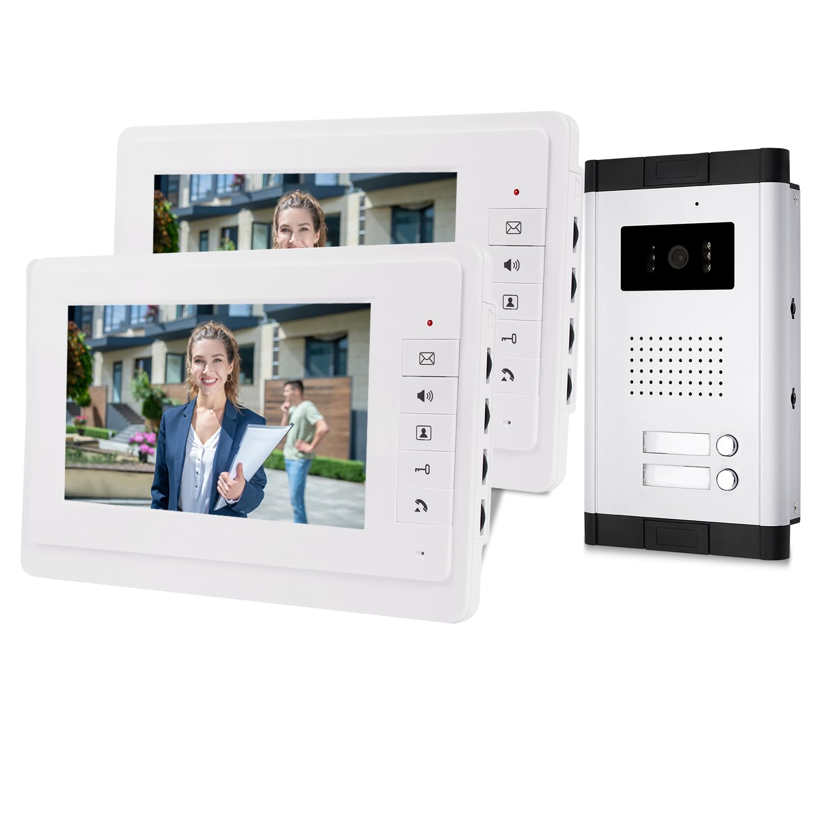 OBO HANDS uoweky 7 Inch Wired Colour Video Intercom System IR Night Vision Camera + Indoor Control Screens for 2/3 Flats (2 Monitors)