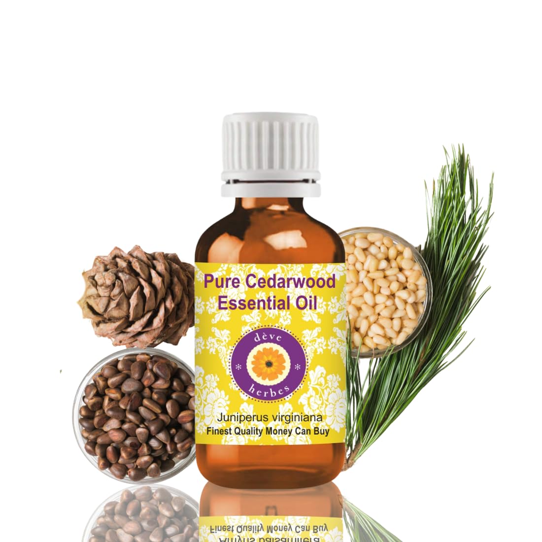 Deve Herbes Pure Cedarwood Essential Oil (Juniperus virginiana) Non-Sticky | Non-Greasy | Warm Woody Aroma | for Aromatherapy, Massage & DIY Use 30ml