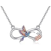 AINFQY Hummingbird Necklace for Women 925 Sterling Silver Infinity Pendant with Hummingbird Animal Jewelry Gift for Anniversary, Birthday, Mother's Day