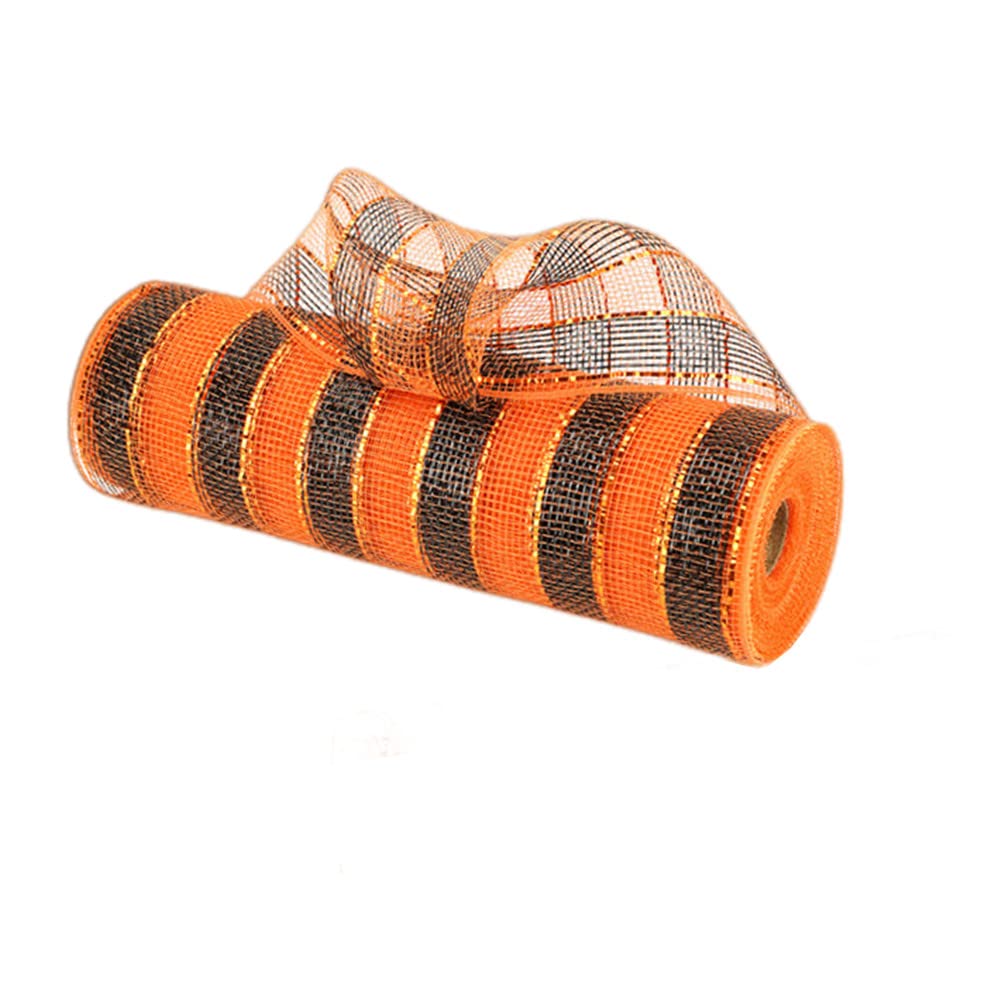 Mesh Ribbon,Decorative Mesh Ribbon Rolls,Fabric Mesh for Mesh Wreath Supplies for DIY Christmas,Halloween Project Wreaths Party Decorations Wrapping Craft,10 Inch x 30 Feet (Orange and Black)