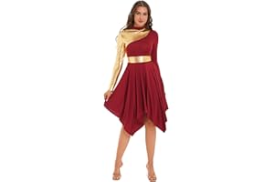 FEESHOW Women's Asymmetrical Praise Dance Tunic Sleeveless Color Block Liturgical Worship Dance Dress
