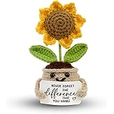 Tiny Detalles Valentines Mini Crochet Sunflower, Cute Cheer Up Gifts for Coworker, Crochet Plant with Optimistic Card for Romantic Anniversary, Valentines Day Gifts for Her Him Boyfriend Girlfriend