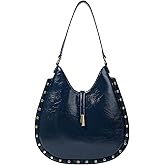 RoseSeek Women's Cow Graphic Studded Rivet Shoulder Handbags Retro Large Circle Tote Bags Purse