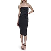 DKNY Women's Strapless Straight Neck Twist Front Detail Midi Dress