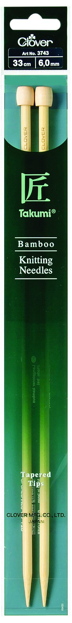 Clover Takumi Bamboo: Knitting Pins: Single Ended: 33cm x 6.00mm, Wood, 33x0.6x0.6 cm