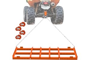 VLAENG 4 Ft Drag Harrow, Heavy Duty Driveway Grader, Tow Behind Lawn Rake with 5 Ft Chain, 4 Safety Belts, 2 Adjustable Bars, Driveway Drag for Gravel, Sand, Lawn, Soil, Hay, ATV, UTV, Mower, Tractor, Orange