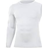 Runhit Men's Basketball One Arm Long Sleeve Compression Shirts 1/2 Single Arm Athletic Undershirt High Elastic Workout Base Layer Top White Right Long XL