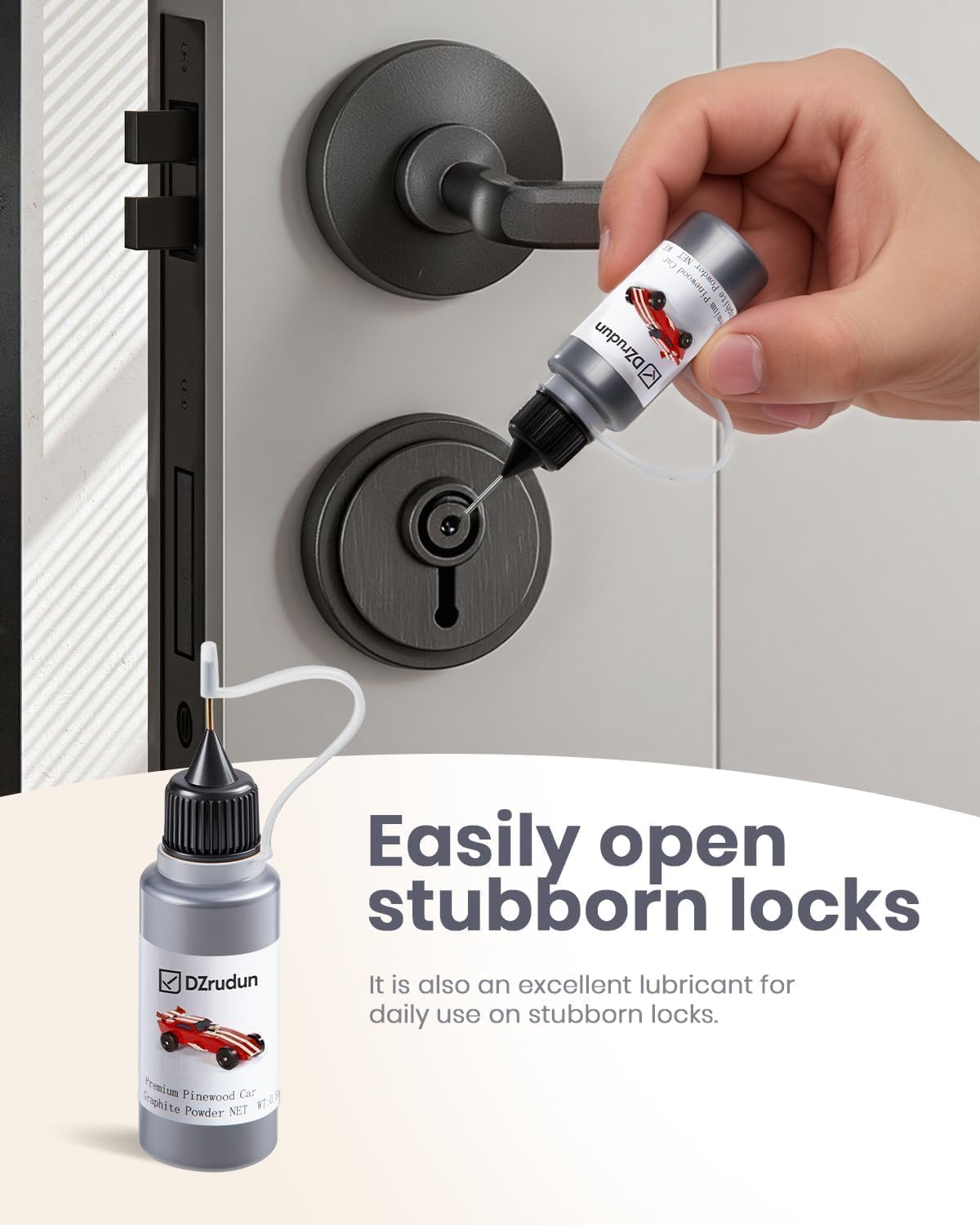 DZrudun Graphite Powder for Pinewood Cars-0.5oz Dry Graphite Lubricant Spray for Derby Axles&Wheels|High-Purity 3000-Mesh Multi-Use Lock Lubricant|Use with Pinewood Car Weights Kit|Easy Squeeze Bottle