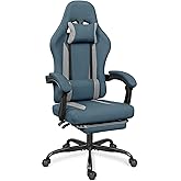ErgoDesign Breathable Fabric Gaming Chair with Footrest, Height Adjustable Game Chair, Video Gaming Chair for Gaming Room, Living Room and Office - Blue/Light Grey