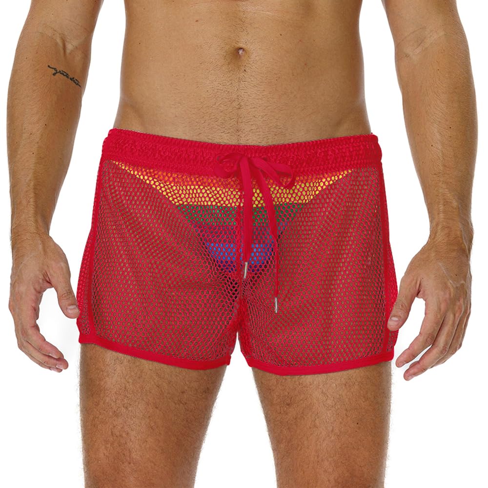 FIROTTII Mens Mesh Shorts Sexy Boxers See Through