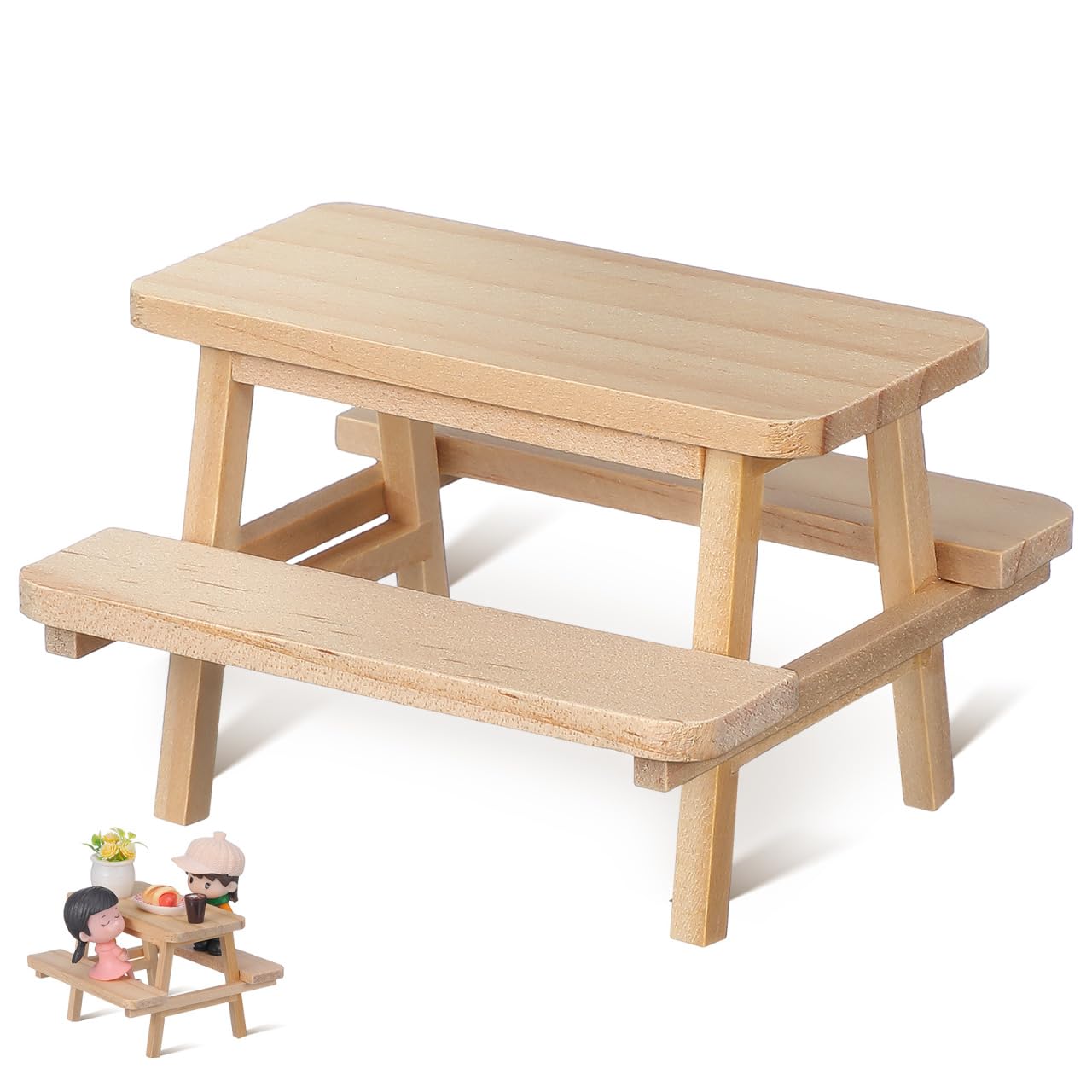 BESPORTBLE Dollhouse Miniature With Furniture Table House Accessories Mini Doll Decoration Outdoor Small Models Adornment Picnic And Chairs and Set Wooden Khaki Prop Play Photography