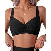 Women's Bikini Top Twist Front V Neck Adjustable Wide Straps Padded Push Up Swim Bathing Suit Tops Only for Women