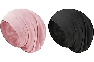 Innmily 2 Pcs Silk Bonnet for Sleeping Women, Adjustable Silky Satin Lined Sleep Cap, Silk Hair Wrap Slouch Beanie Hat(Black&