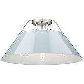Golden Lighting Yep Orwell 3-Light Flush Mount in Pewter and Dusky Blue Shade